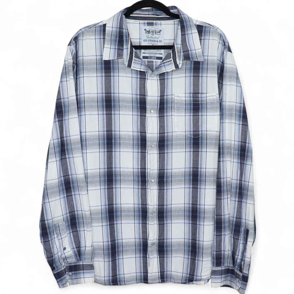 Levi's Button Down Pearl Snap Shirt Sz XL Blue Plaid Long Sleeve Casual Western